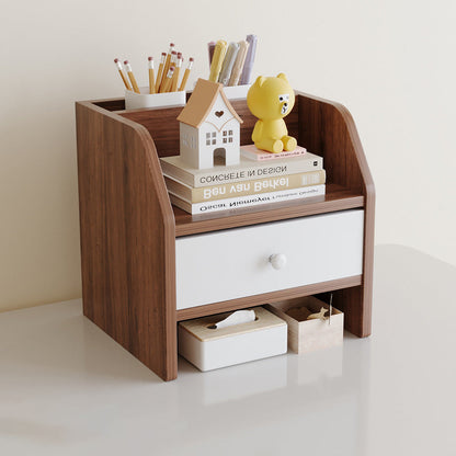 Contemporary Scandinavian Rectangular Medium-Density Fiberboard Desktop Storage Shelf 2/3-Tier 1-Drawer For Office & Bedroom