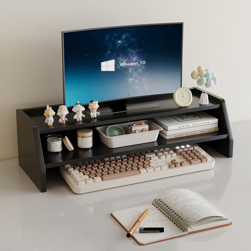 Contemporary Scandinavian Rectangular Medium-Density Fiberboard Desktop Storage Shelf 2/3-Tier 1-Drawer For Office & Bedroom