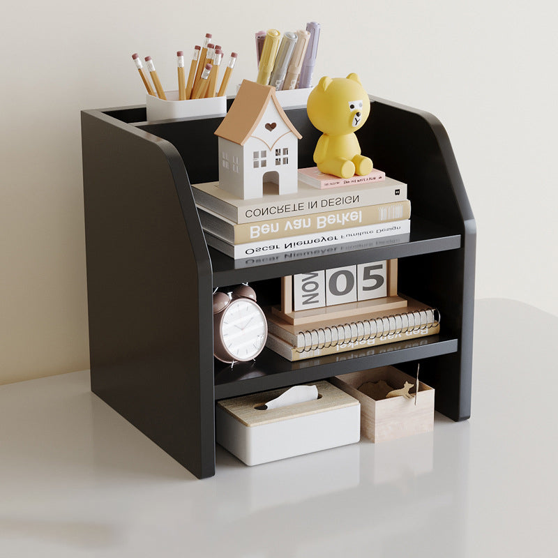 Contemporary Scandinavian Rectangular Medium-Density Fiberboard Desktop Storage Shelf 2/3-Tier 1-Drawer For Office & Bedroom
