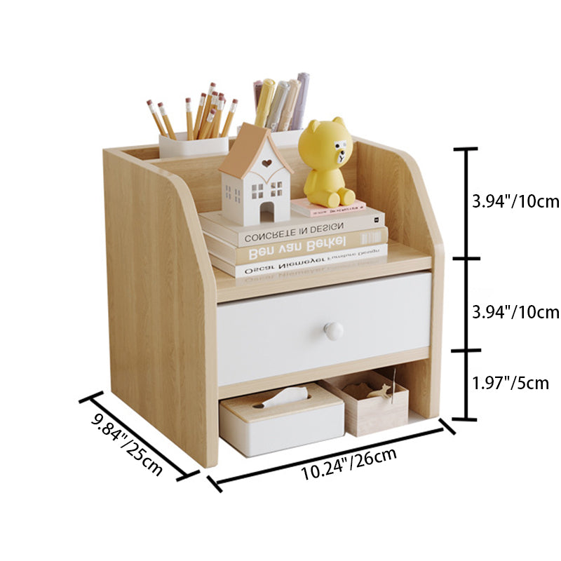 Contemporary Scandinavian Rectangular Medium-Density Fiberboard Desktop Storage Shelf 2/3-Tier 1-Drawer For Office & Bedroom