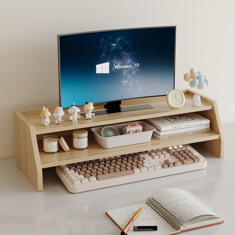 Contemporary Scandinavian Rectangular Medium-Density Fiberboard Desktop Storage Shelf 2/3-Tier 1-Drawer For Office & Bedroom