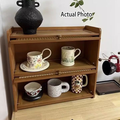 Contemporary Scandinavian Rectangular Nan Bamboo Medium-Density Fiberboard Acrylic Desktop Storage Shelf 2/3-Tier For Bedroom