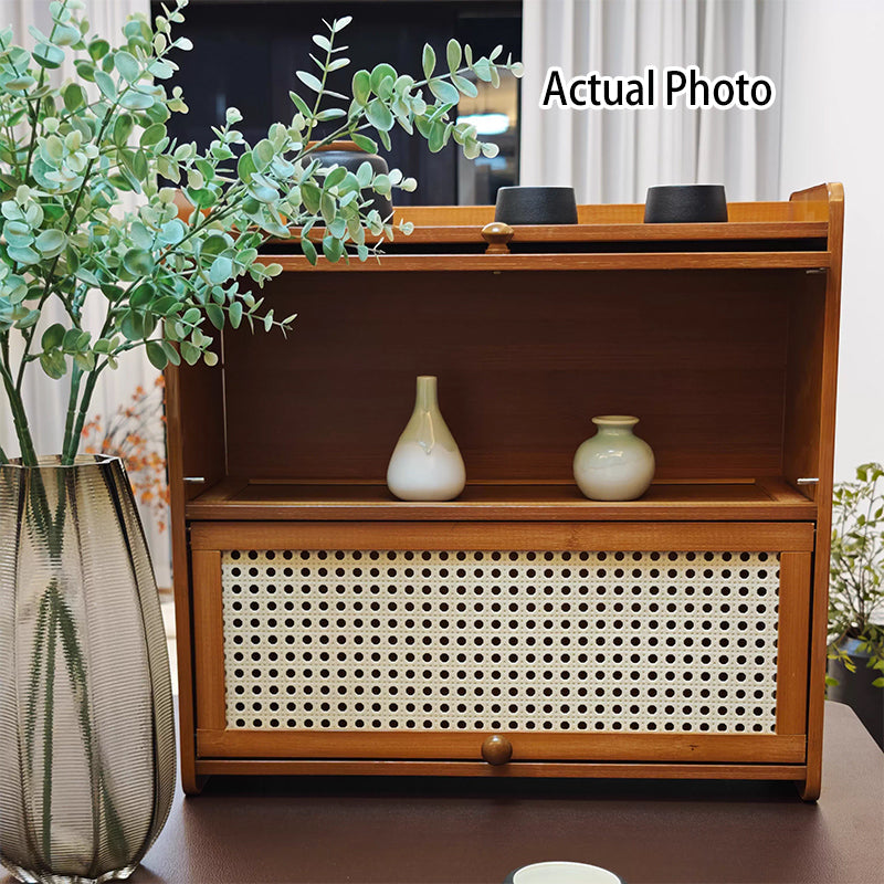 Contemporary Scandinavian Rectangular Nan Bamboo Medium-Density Fiberboard Acrylic Desktop Storage Shelf 2/3-Tier For Bedroom