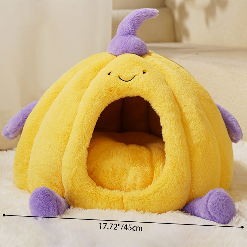 Contemporary Creative Round Velvet Fabric PP Cotton Semi-Enclosed Cat Bed For Bedroom