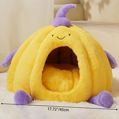 Contemporary Creative Round Velvet Fabric PP Cotton Semi-Enclosed Cat Bed For Bedroom