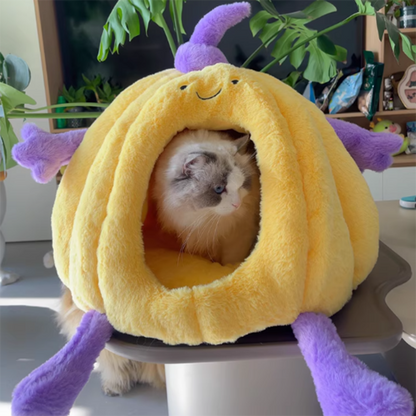 Contemporary Creative Round Velvet Fabric PP Cotton Semi-Enclosed Cat Bed For Bedroom