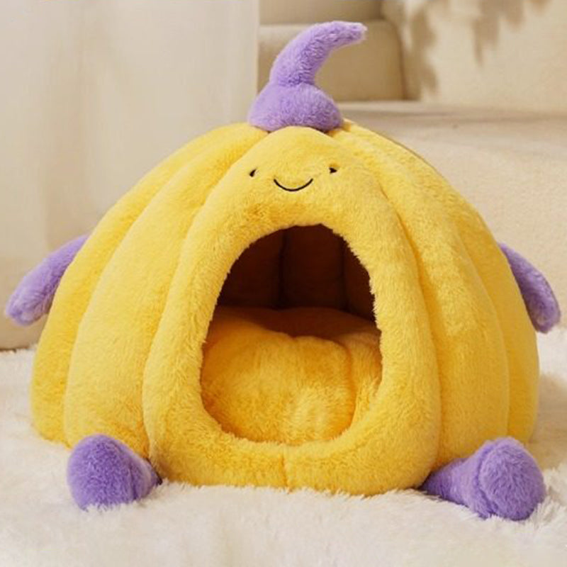 Contemporary Creative Round Velvet Fabric PP Cotton Semi-Enclosed Cat Bed For Bedroom