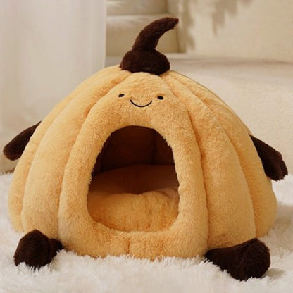 Contemporary Creative Round Velvet Fabric PP Cotton Semi-Enclosed Cat Bed For Bedroom
