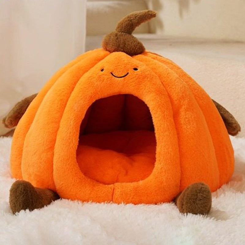 Contemporary Creative Round Velvet Fabric PP Cotton Semi-Enclosed Cat Bed For Bedroom