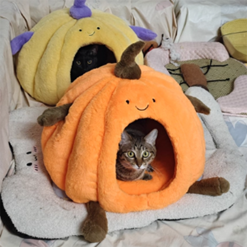 Contemporary Creative Round Velvet Fabric PP Cotton Semi-Enclosed Cat Bed For Bedroom