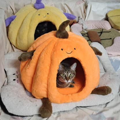 Contemporary Creative Round Velvet Fabric PP Cotton Semi-Enclosed Cat Bed For Bedroom