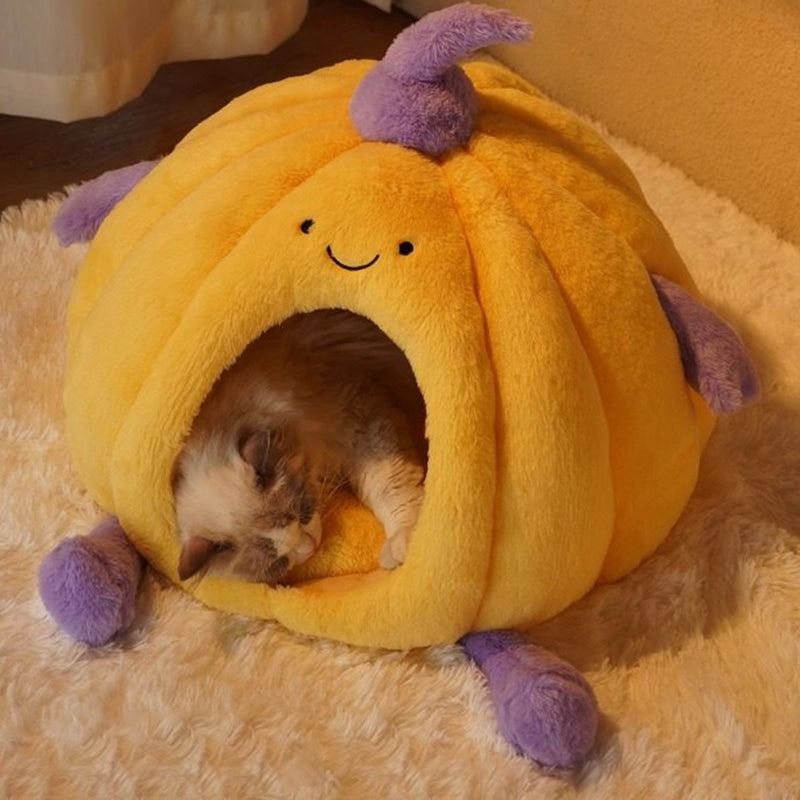 Contemporary Creative Round Velvet Fabric PP Cotton Semi-Enclosed Cat Bed For Bedroom