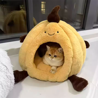 Contemporary Creative Round Velvet Fabric PP Cotton Semi-Enclosed Cat Bed For Bedroom