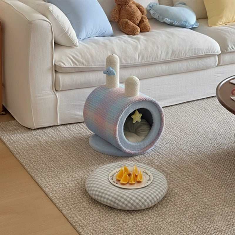 Contemporary Creative Round Particleboard Velvet Fabric Paper Rope Paper Tube Cat Bed For Bedroom