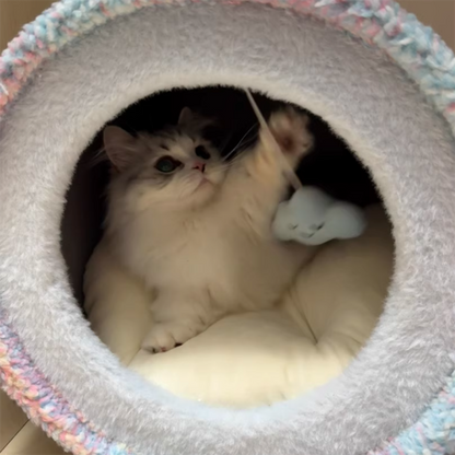 Contemporary Creative Round Particleboard Velvet Fabric Paper Rope Paper Tube Cat Bed For Bedroom