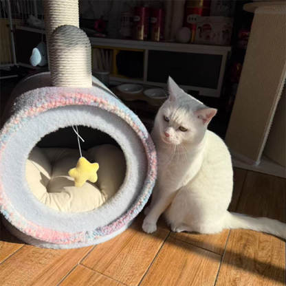 Contemporary Creative Round Particleboard Velvet Fabric Paper Rope Paper Tube Cat Bed For Bedroom