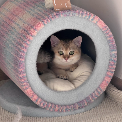 Contemporary Creative Round Particleboard Velvet Fabric Paper Rope Paper Tube Cat Bed For Bedroom