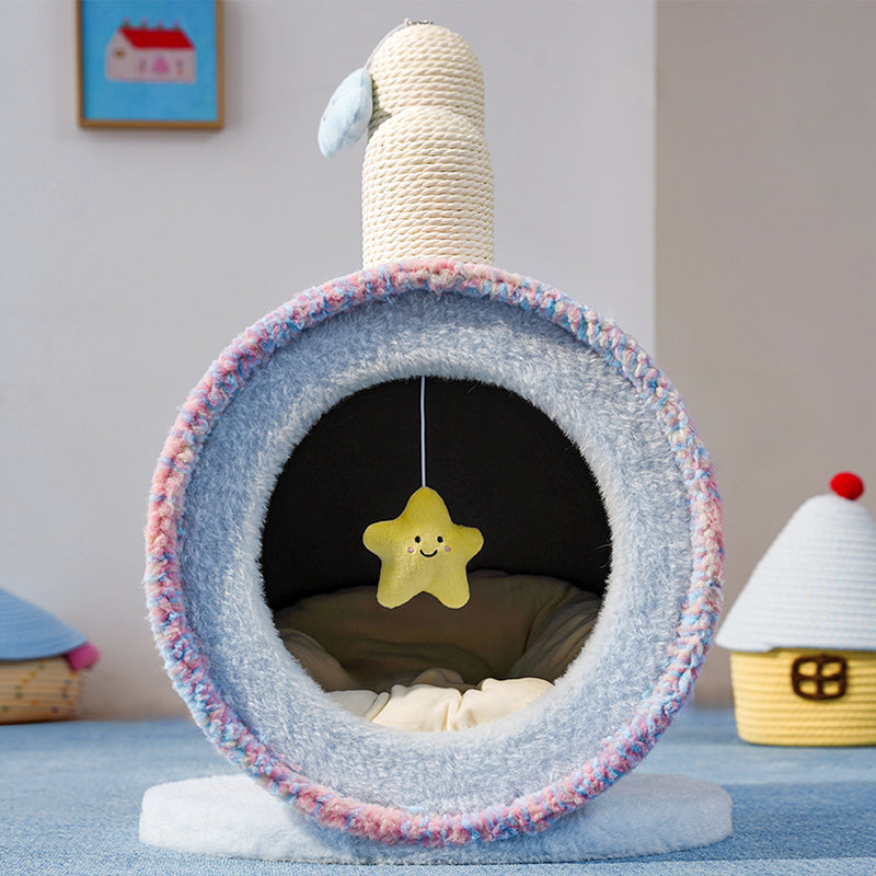 Contemporary Creative Round Particleboard Velvet Fabric Paper Rope Paper Tube Cat Bed For Bedroom
