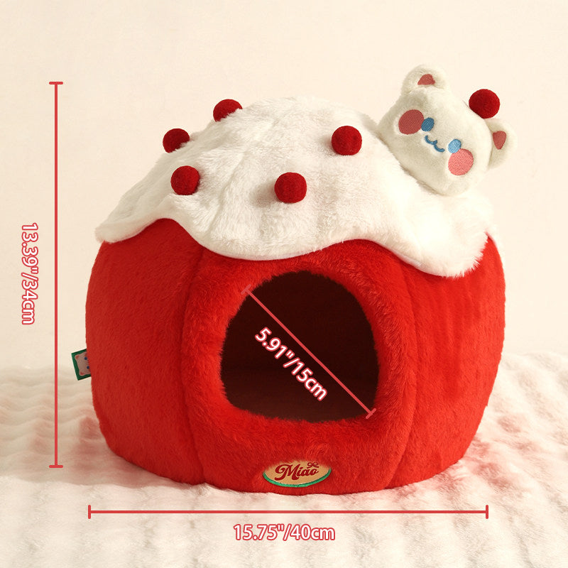 Contemporary Creative Round Velvet Fabric Sponge Semi-Enclosed Cat Bed For Bedroom