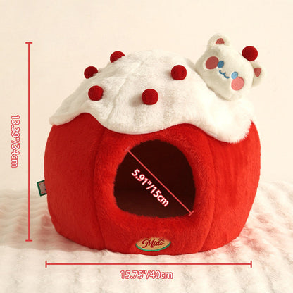 Contemporary Creative Round Velvet Fabric Sponge Semi-Enclosed Cat Bed For Bedroom