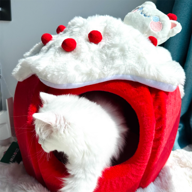 Contemporary Creative Round Velvet Fabric Sponge Semi-Enclosed Cat Bed For Bedroom