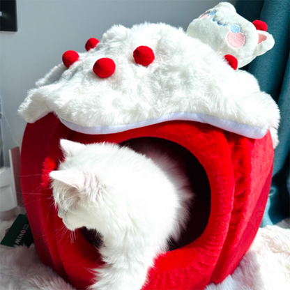 Contemporary Creative Round Velvet Fabric Sponge Semi-Enclosed Cat Bed For Bedroom