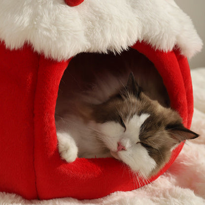 Contemporary Creative Round Velvet Fabric Sponge Semi-Enclosed Cat Bed For Bedroom