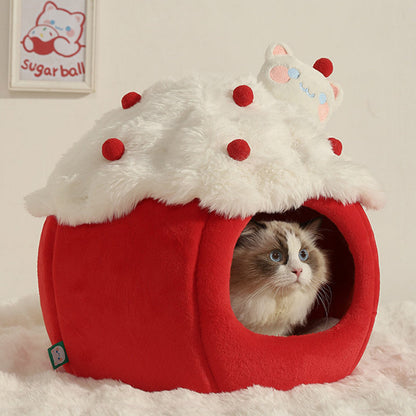 Contemporary Creative Round Velvet Fabric Sponge Semi-Enclosed Cat Bed For Bedroom