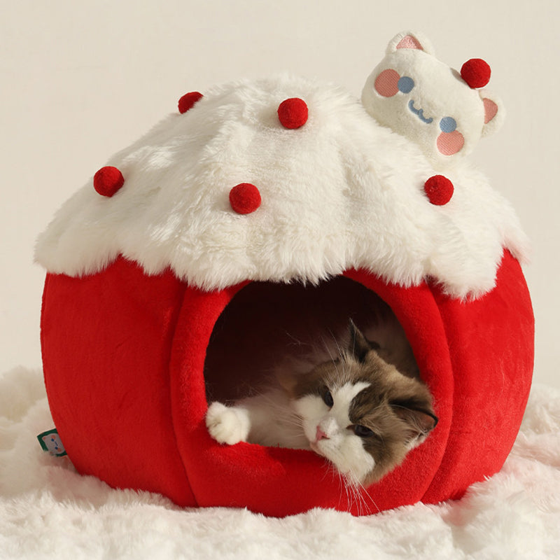 Contemporary Creative Round Velvet Fabric Sponge Semi-Enclosed Cat Bed For Bedroom