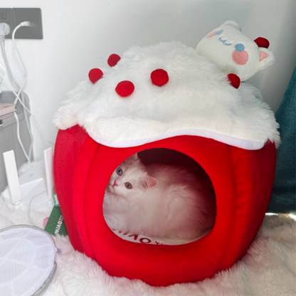 Contemporary Creative Round Velvet Fabric Sponge Semi-Enclosed Cat Bed For Bedroom