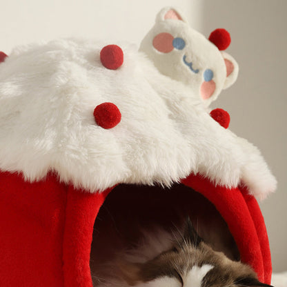 Contemporary Creative Round Velvet Fabric Sponge Semi-Enclosed Cat Bed For Bedroom