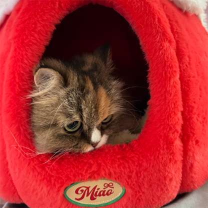 Contemporary Creative Round Velvet Fabric Sponge Semi-Enclosed Cat Bed For Bedroom