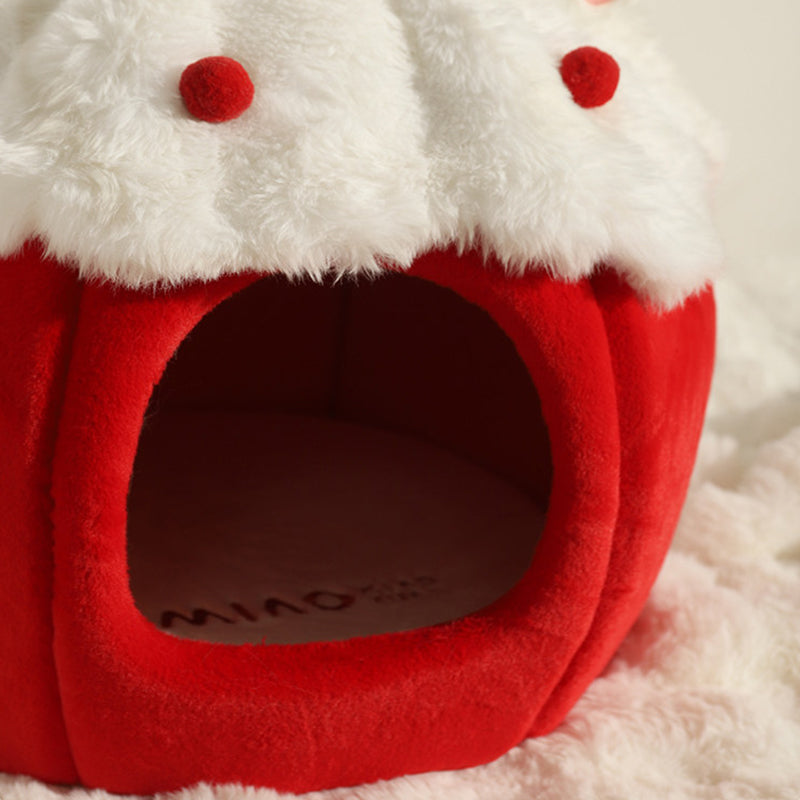 Contemporary Creative Round Velvet Fabric Sponge Semi-Enclosed Cat Bed For Bedroom