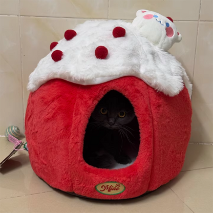 Contemporary Creative Round Velvet Fabric Sponge Semi-Enclosed Cat Bed For Bedroom