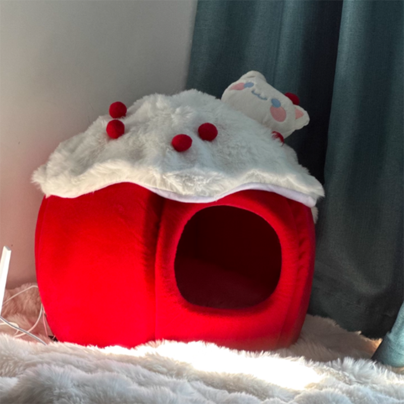 Contemporary Creative Round Velvet Fabric Sponge Semi-Enclosed Cat Bed For Bedroom
