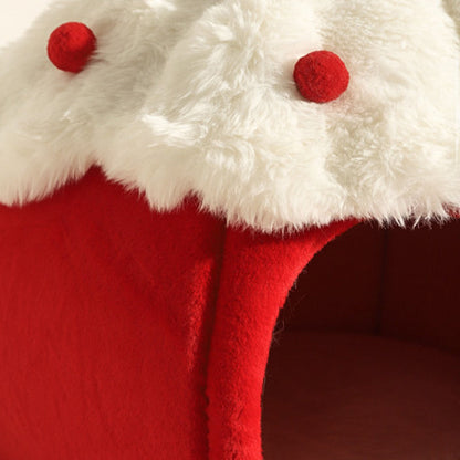 Contemporary Creative Round Velvet Fabric Sponge Semi-Enclosed Cat Bed For Bedroom