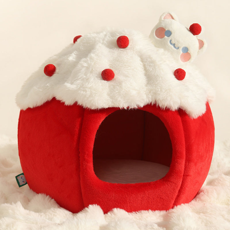 Contemporary Creative Round Velvet Fabric Sponge Semi-Enclosed Cat Bed For Bedroom