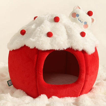 Contemporary Creative Round Velvet Fabric Sponge Semi-Enclosed Cat Bed For Bedroom