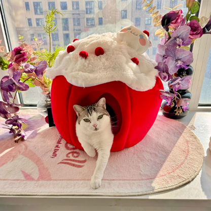 Contemporary Creative Round Velvet Fabric Sponge Semi-Enclosed Cat Bed For Bedroom