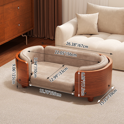 Traditional Vintage Oval Rubberwood Multi-Layer Solid Wood Panel Velvet Fabric Cat Bed For Bedroom