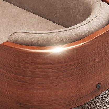 Traditional Vintage Oval Rubberwood Multi-Layer Solid Wood Panel Velvet Fabric Cat Bed For Bedroom