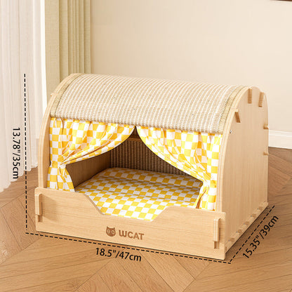 Contemporary Creative Rectangular Multi-Layer Solid Wood Panel Velvet Fabric Oxford Fabric Sisal Cat Scratcher Cat Bed For Bedroom