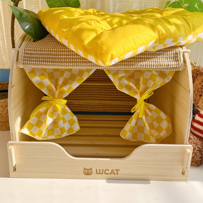 Contemporary Creative Rectangular Multi-Layer Solid Wood Panel Velvet Fabric Oxford Fabric Sisal Cat Scratcher Cat Bed For Bedroom