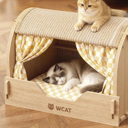 Contemporary Creative Rectangular Multi-Layer Solid Wood Panel Velvet Fabric Oxford Fabric Sisal Cat Scratcher Cat Bed For Bedroom