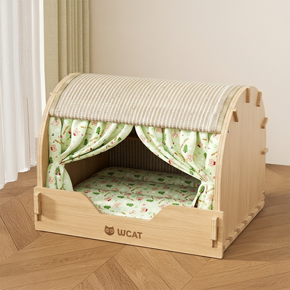 Contemporary Creative Rectangular Multi-Layer Solid Wood Panel Velvet Fabric Oxford Fabric Sisal Cat Scratcher Cat Bed For Bedroom