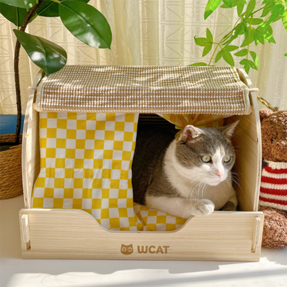 Contemporary Creative Rectangular Multi-Layer Solid Wood Panel Velvet Fabric Oxford Fabric Sisal Cat Scratcher Cat Bed For Bedroom
