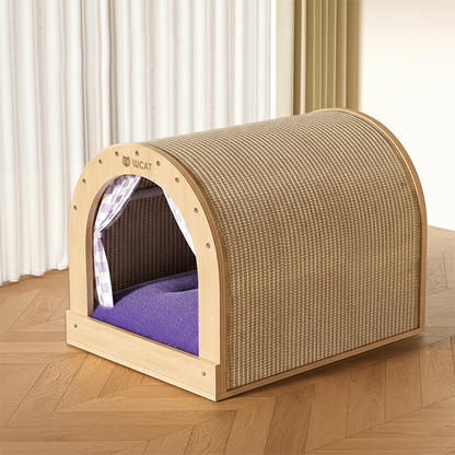 Contemporary Creative Rectangular Multi-Layer Solid Wood Panel Velvet Fabric Oxford Fabric Sisal Cat Scratcher Cat Bed For Bedroom