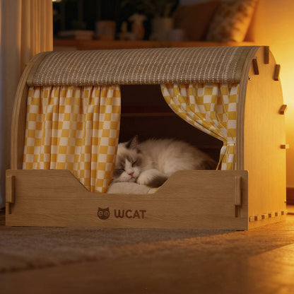 Contemporary Creative Rectangular Multi-Layer Solid Wood Panel Velvet Fabric Oxford Fabric Sisal Cat Scratcher Cat Bed For Bedroom