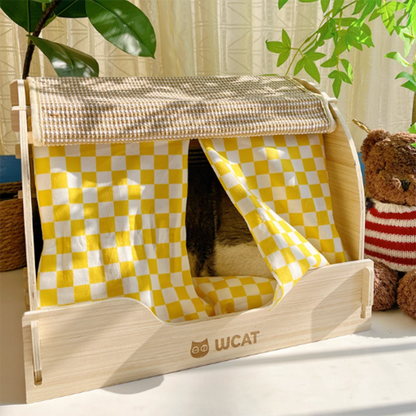 Contemporary Creative Rectangular Multi-Layer Solid Wood Panel Velvet Fabric Oxford Fabric Sisal Cat Scratcher Cat Bed For Bedroom