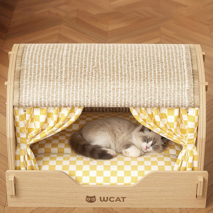 Contemporary Creative Rectangular Multi-Layer Solid Wood Panel Velvet Fabric Oxford Fabric Sisal Cat Scratcher Cat Bed For Bedroom